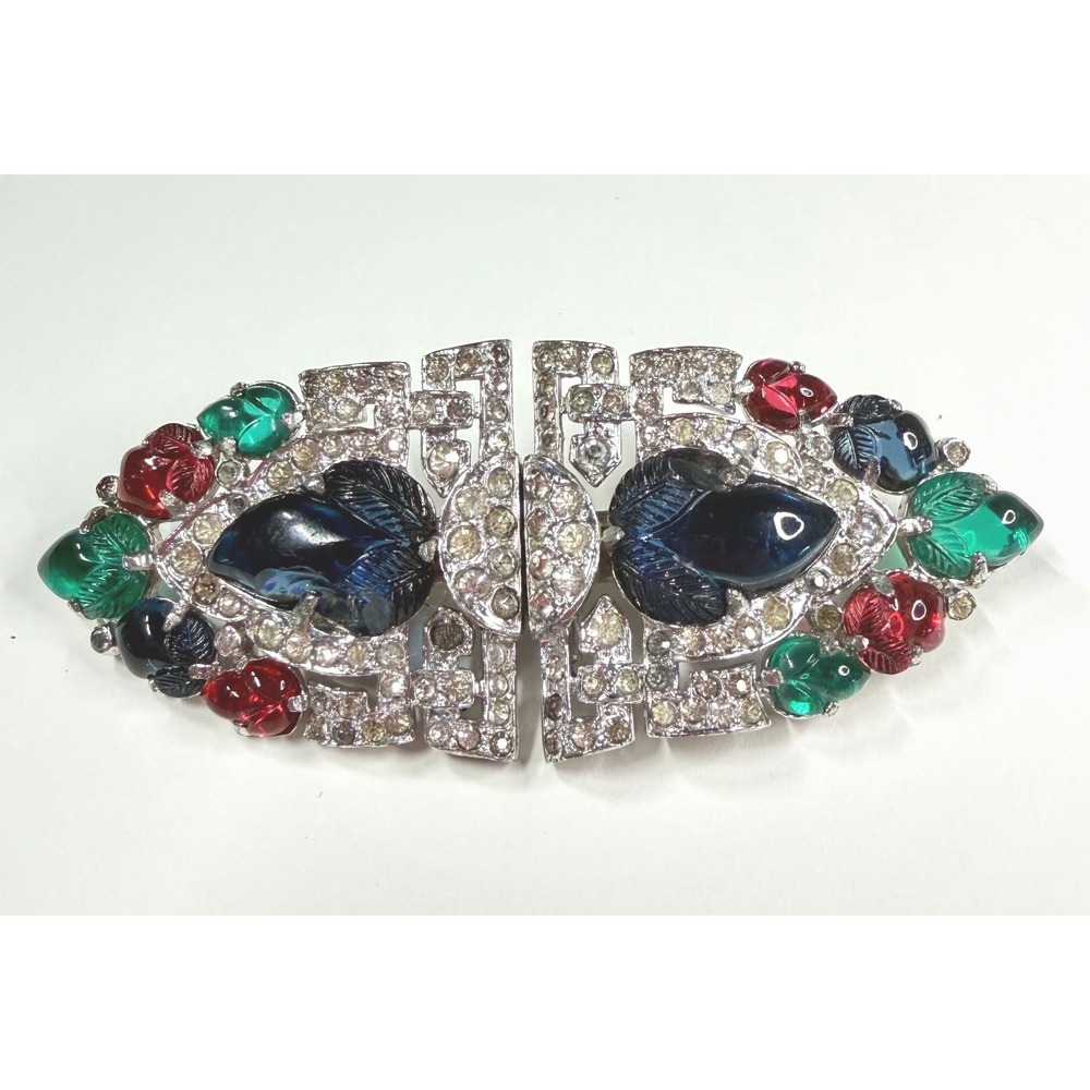 Trifari Alfred Philippe Clip Mates Fruit Salad Glass Brooch Art Deco 1930s
